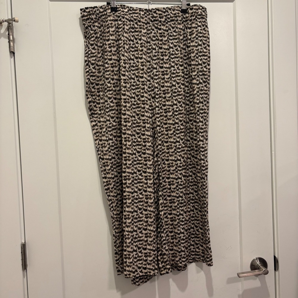 Tahari Woman Abstract Texture Wide Leg Pants 2X Brown Cream TH34514WNR NEW